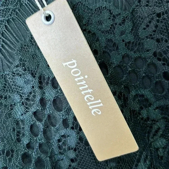 Pointelle Lace Overlay, scoop neck, lined, ruffle cuffs,top - Picture 9 of 12